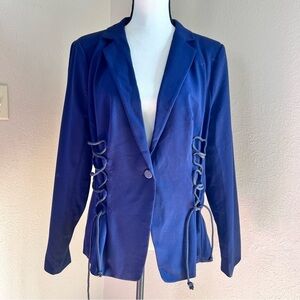 Venus blue single button lace up detail blazer